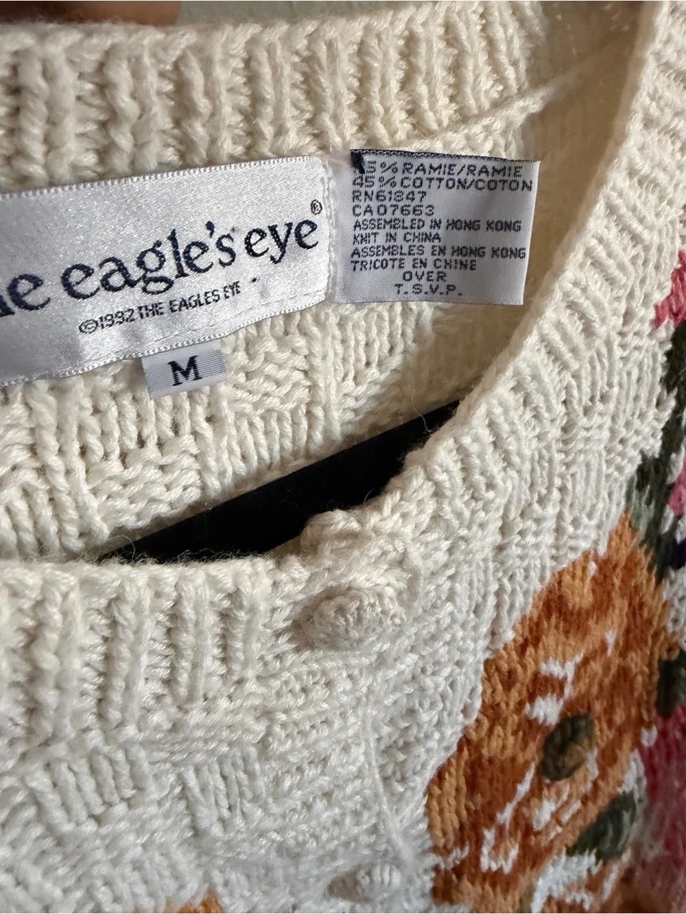 Vintage The Eagles Eyes Hand Knit Cardigan Cotton Floral Cottage Core Grandma
